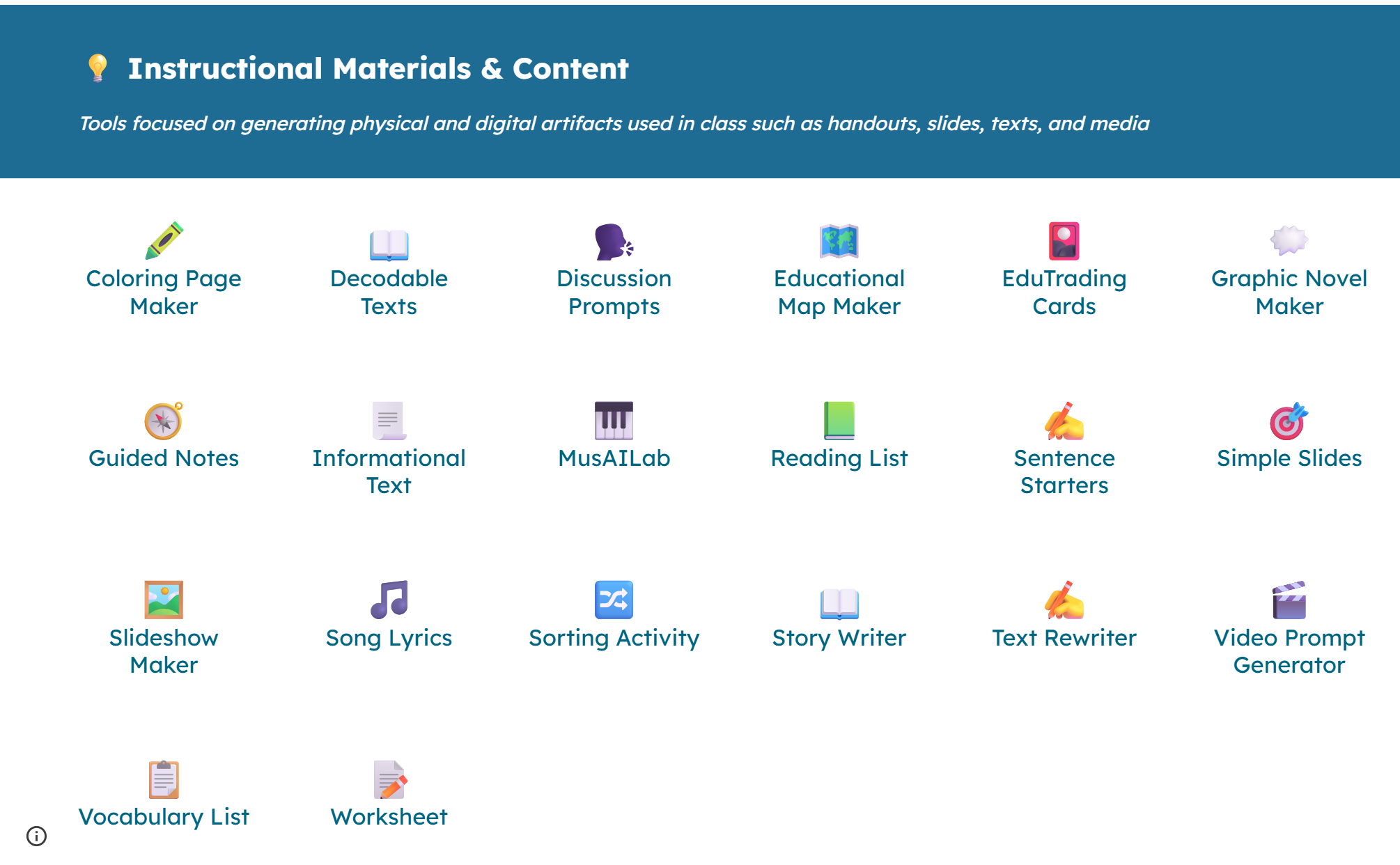 Instructional Materials menu selection 